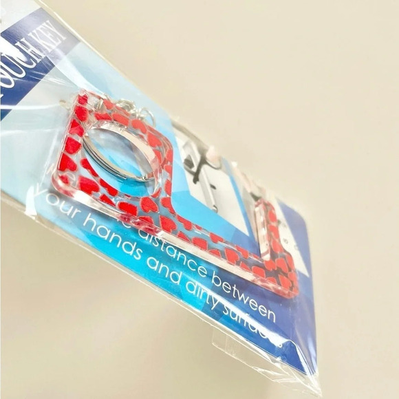 No-Touch Key and Door Handle Opener Keychain Red Heart Print Design - Picture 3 of 4